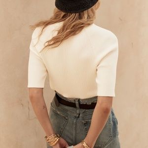 Banana Republic Fitted Ribbed Mock Neck Short Sleeve Sweater Size XL